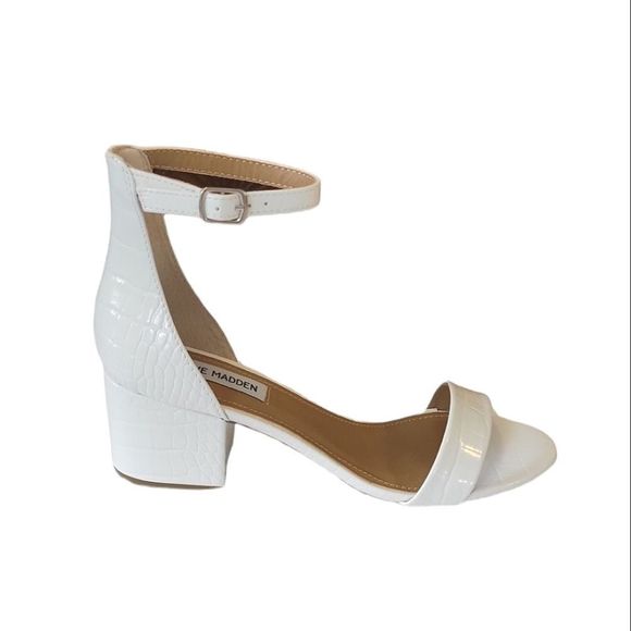 Steve Madden Shoes - Steve Madden Irenee White Crocodile Print Ankle Strap Block Heel Sandal